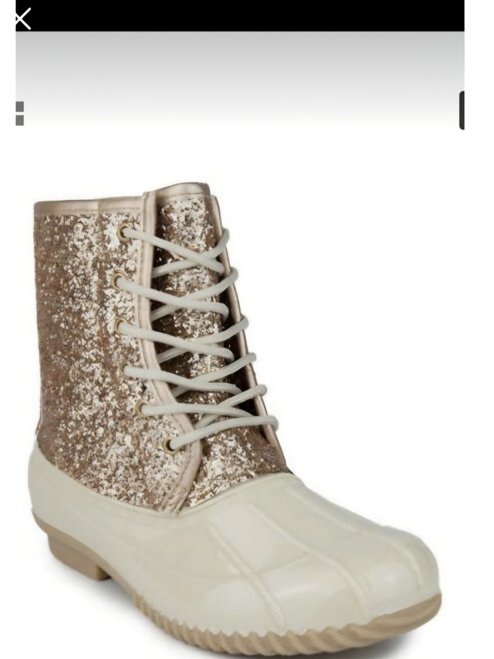 New Women's Sugar Rose Gold Sparkly Glitter Duck Boots Rain Shoes, RV $65 Size 8